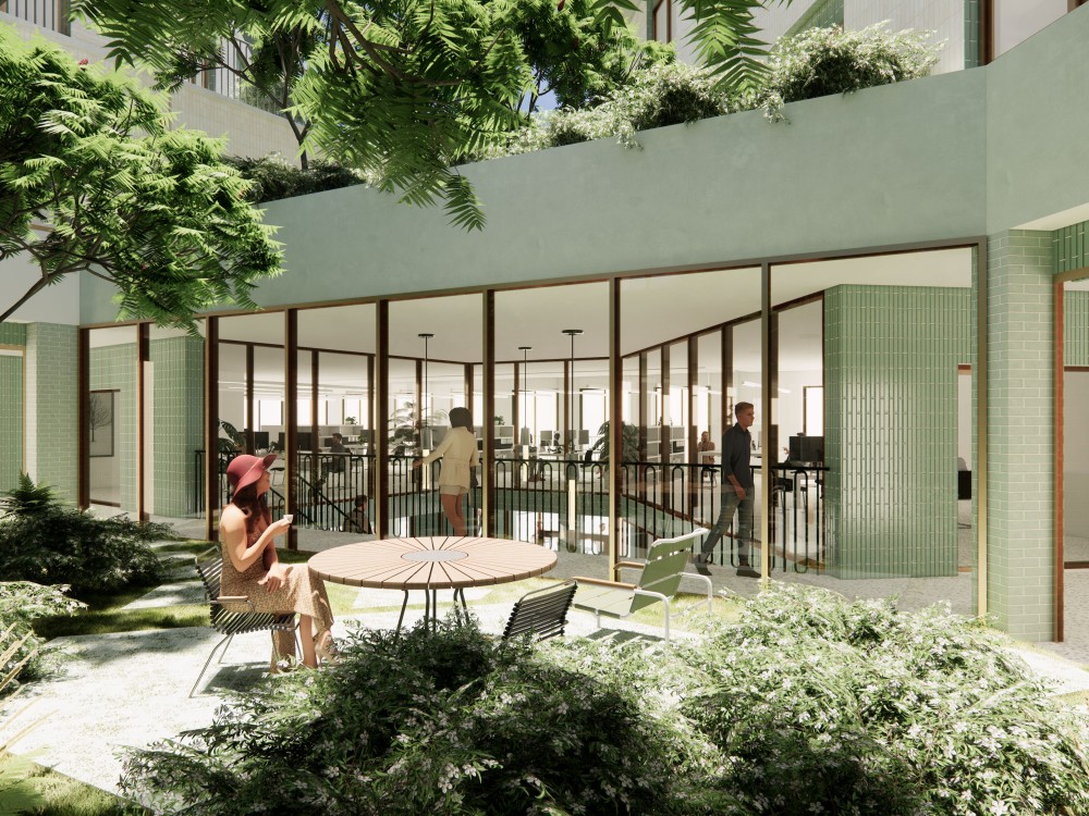 Abscis Architecten - patio op de eerste verdieping - visualisatie Abscis Architecten